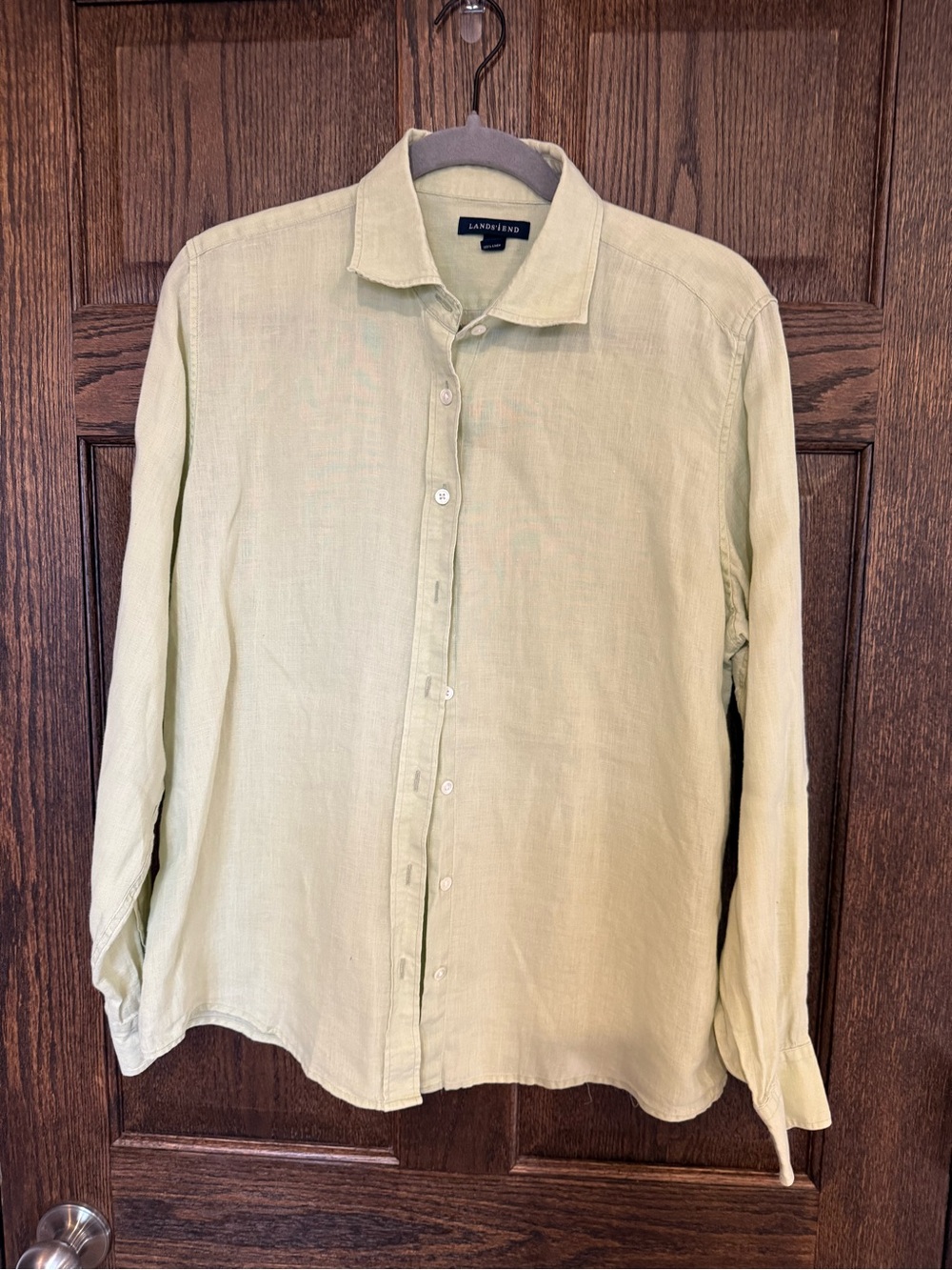 Lands' End Women’s Light Green Button-Up Linen Shirt Medium
